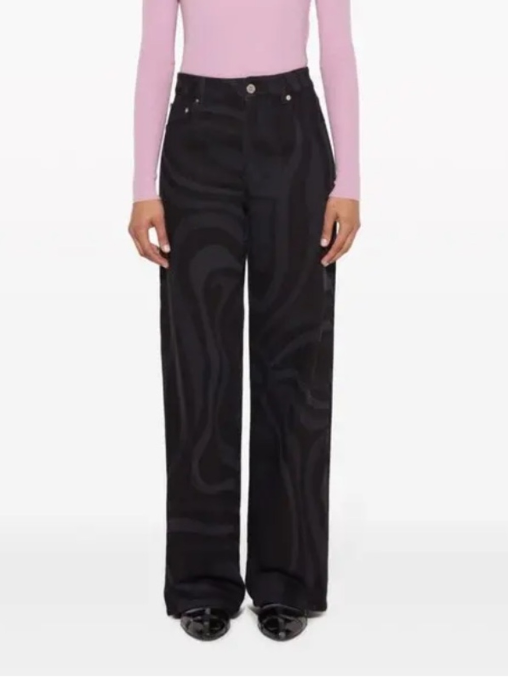 Emilio Pucci Black Marbled Wide-Leg Trousers